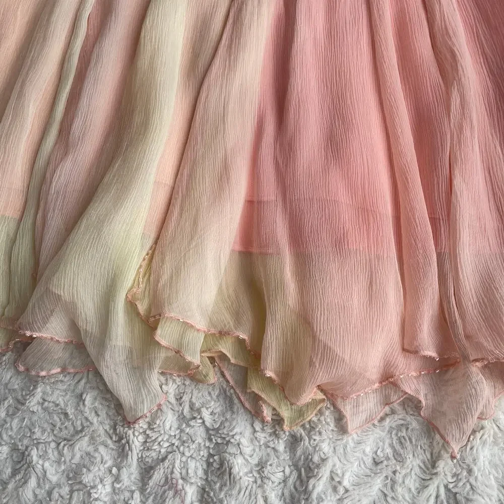 Laundry by Shelli Segal silk beaded halter‎ dress prom cocktail pastel peach 6 - Picture 9 of 15